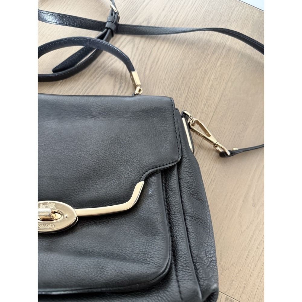 Coach 2013 Sadie Madison Black Leather‎ Turnlock Flap Crossbody Bag 26624 VTG - Picture 2 of 5